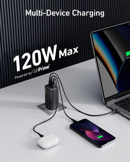 Anker 737 GaNPrime (120W) Fast Charge USB-C en USB-A Adapter Zwart afbeelding 2