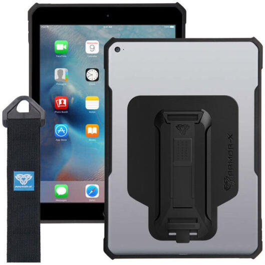 Armor-X Apple iPad 9.7 (2017/2018) Hoes Shockproof Strap Zwart afbeelding 1