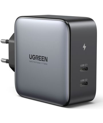 UGREEN Dubbele USB-C GaN Fast Charge Adapter 100W Grijs Opladers