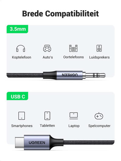 UGREEN USB-C naar 3.5mm Jack Audio Adapter met DAC Chip Grijs 1M afbeelding 7