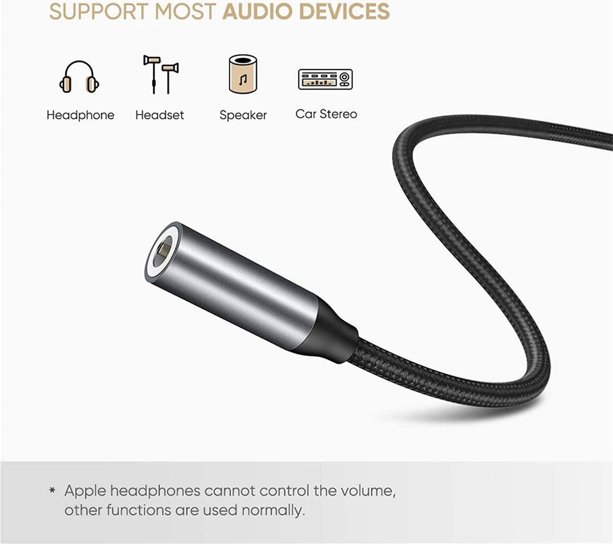 UGREEN USB-C naar 3.5mm Jack Female Audio Adapter 10CM Grijs afbeelding 3