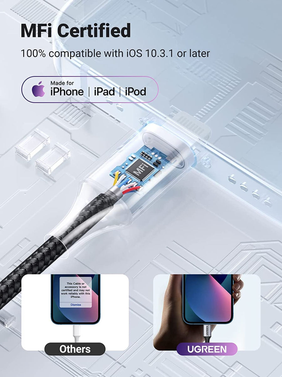 UGREEN Apple Lightning naar 3.5mm Jack Headset Adapter 10CM Zwart afbeelding 5