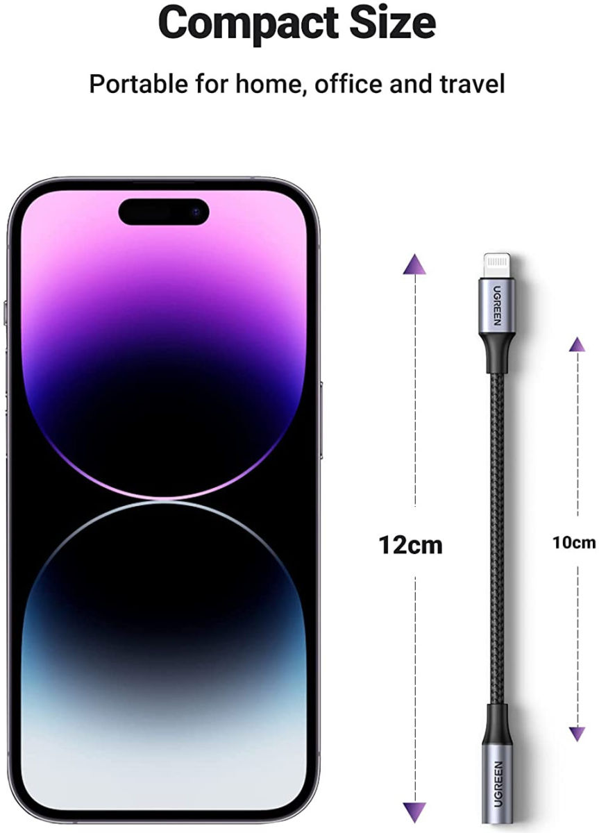 UGREEN Apple Lightning naar 3.5mm Jack Headset Adapter 10CM Zwart afbeelding 8