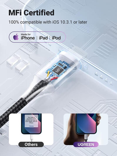 UGREEN Apple Lightning naar 3.5mm Jack Headset Adapter 10CM Zwart afbeelding 5