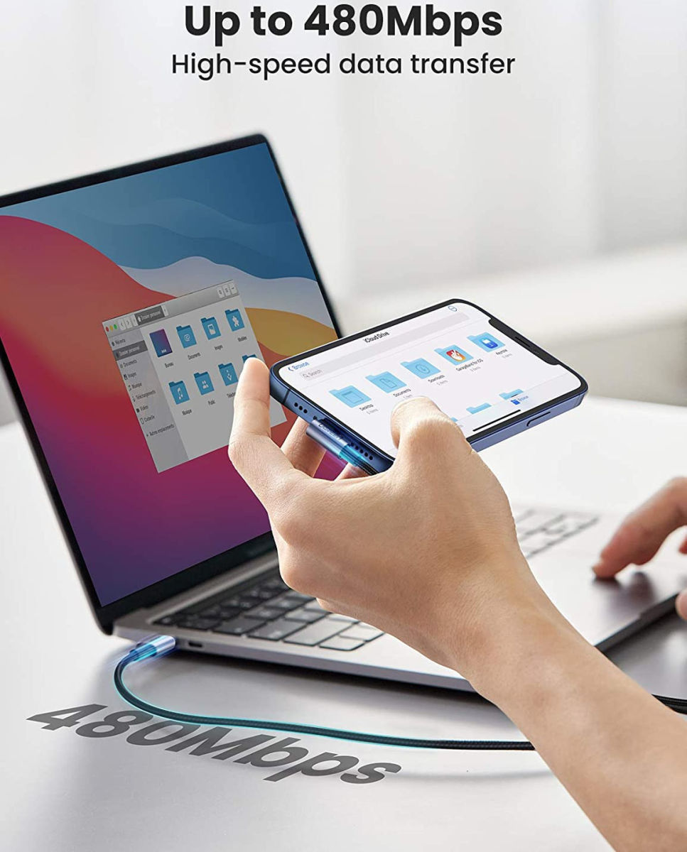 UGREEN 3A 90° MFi USB-C naar Lightning Kabel PD met Haakse Hoek 1.5M afbeelding 5