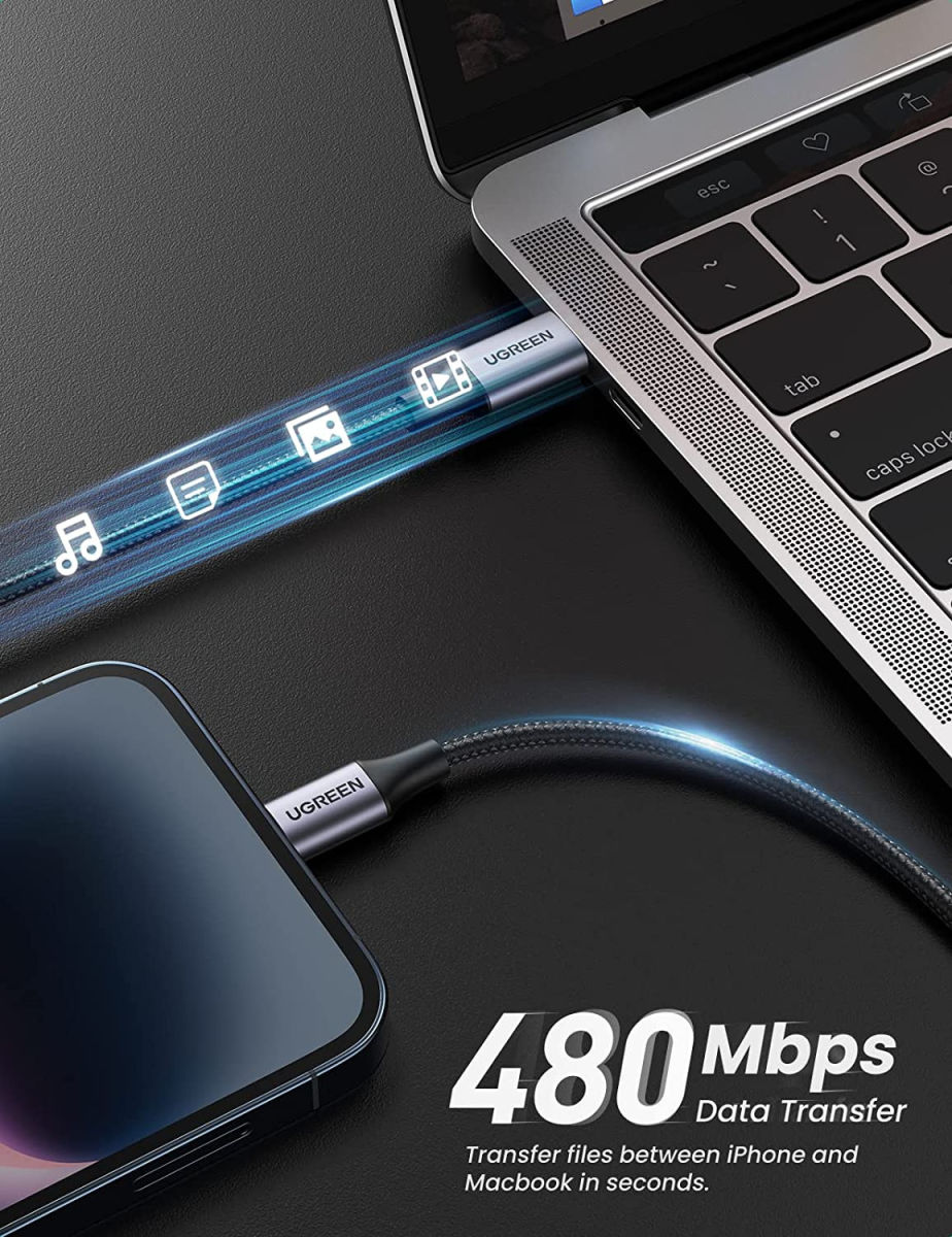 UGREEN 3A USB-C naar Apple Lightning Kabel PD 20W MFi 2M Zwart afbeelding 5