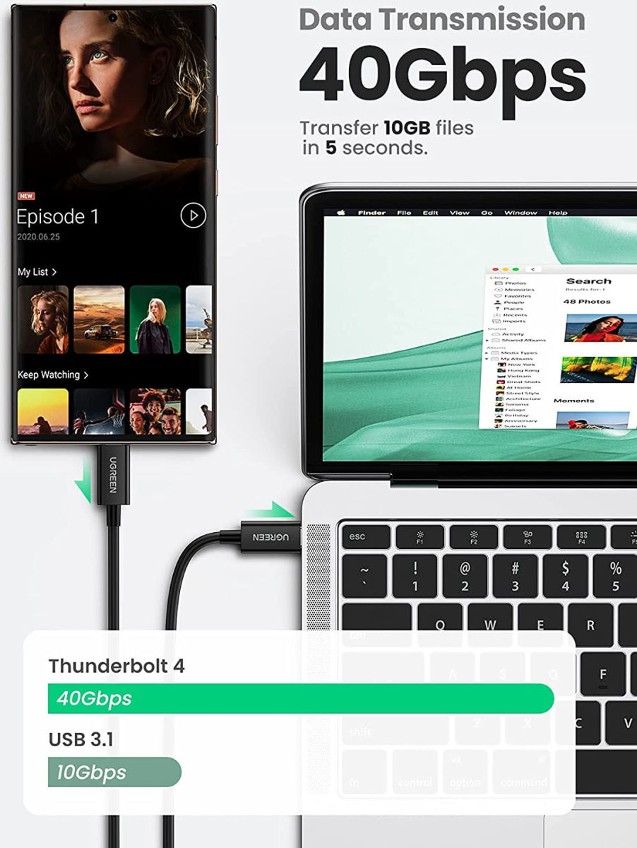 UGREEN USB-C Thunderbolt 4 Video Kabel 100W PD 0.8M Zwart afbeelding 4