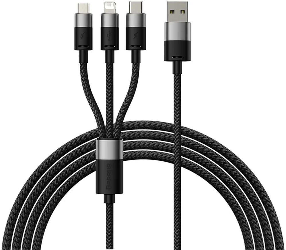 Baseus USB 3-in1 Lightning/USB-C/Micro USB Kabel 3.5A 1.2M Zwart afbeelding 1