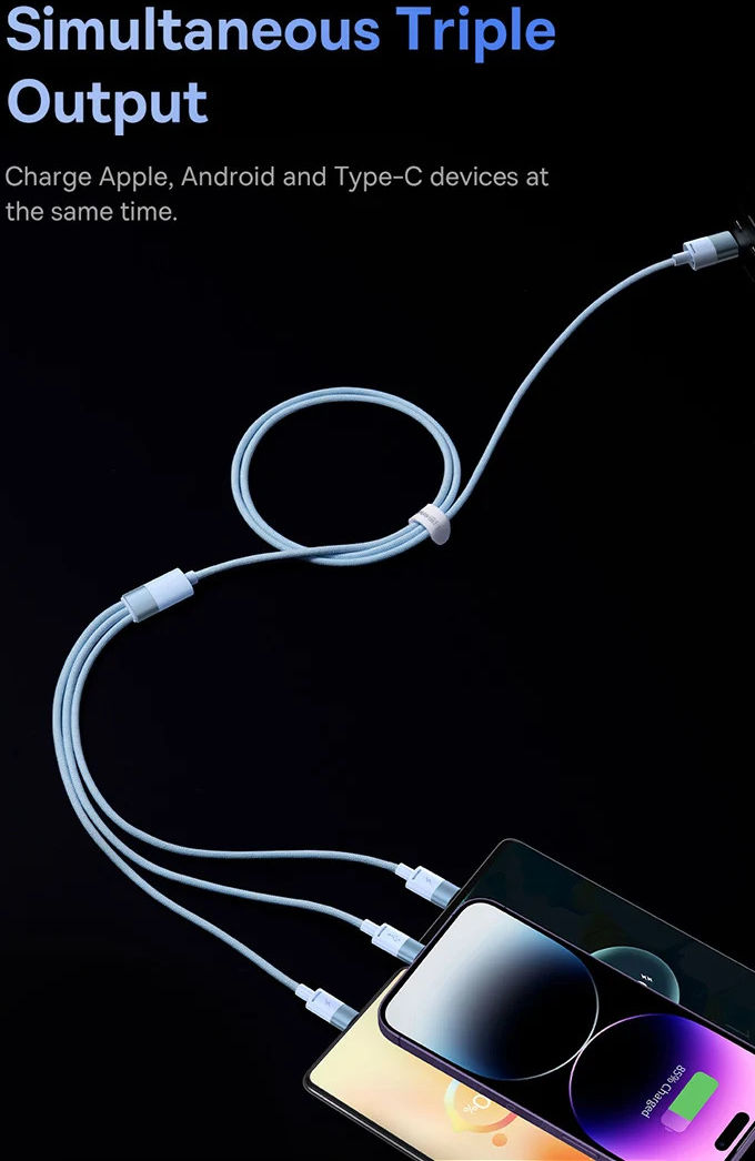 Baseus USB naar Lightning/USB-C/Micro USB Kabel 3.5A 1.2M Wit afbeelding 5