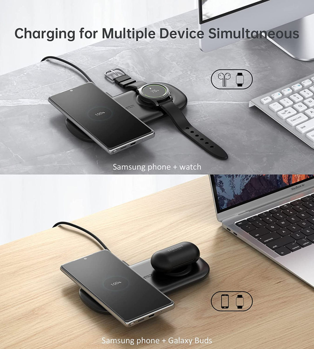 Choetech 2-in-1 Draadloze Oplader 15W Smartphone/Samsung Watch/Oortjes afbeelding 4