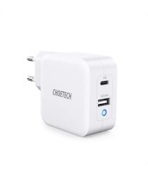 Choetech USB/USB-C GaN Snellader 65W PD Adapter Fast Charge Wit