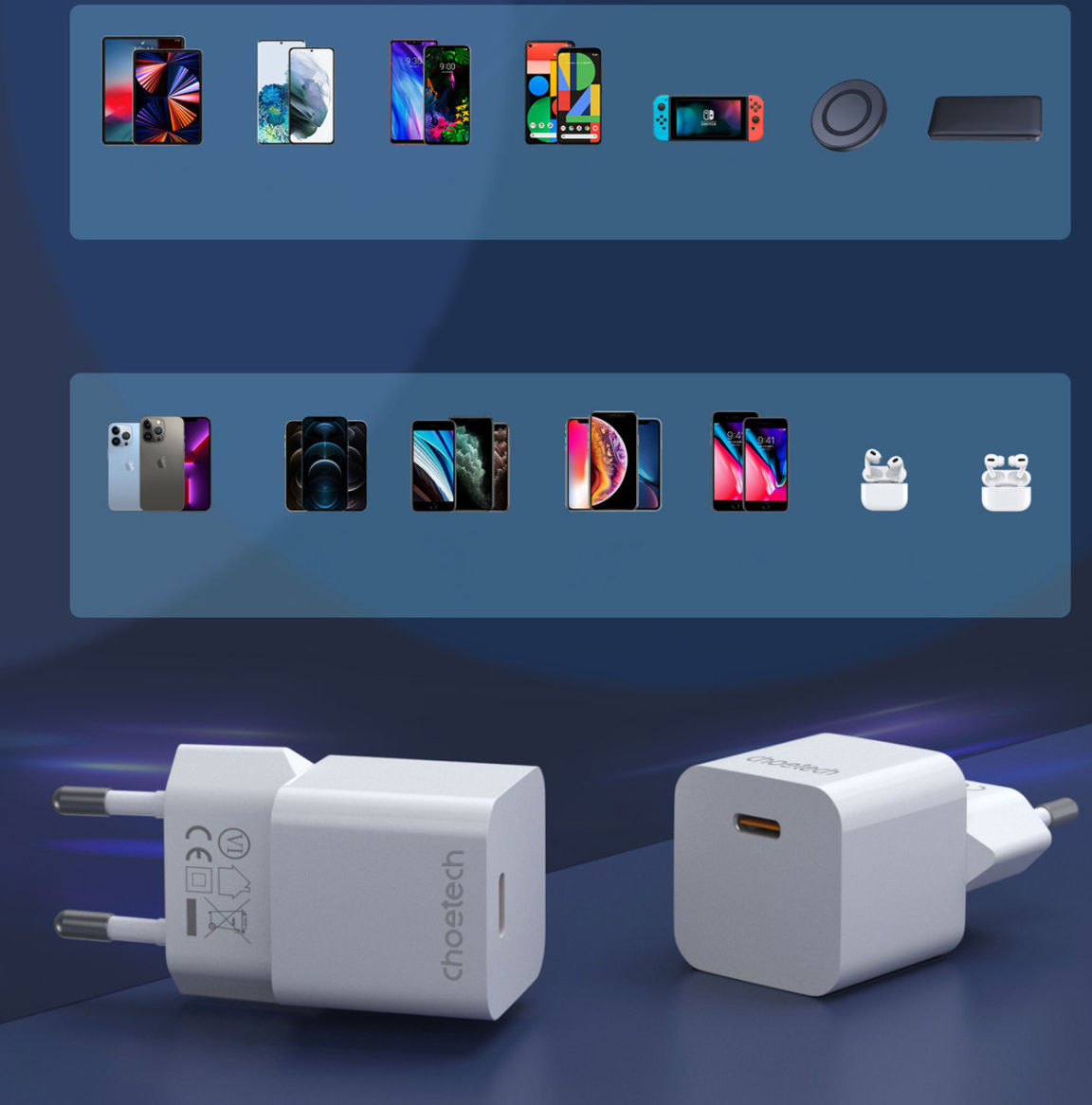 Choetech PD5010 Mini 20W PD 3.0 USB-C Snellader GaN Adapter Wit afbeelding 6