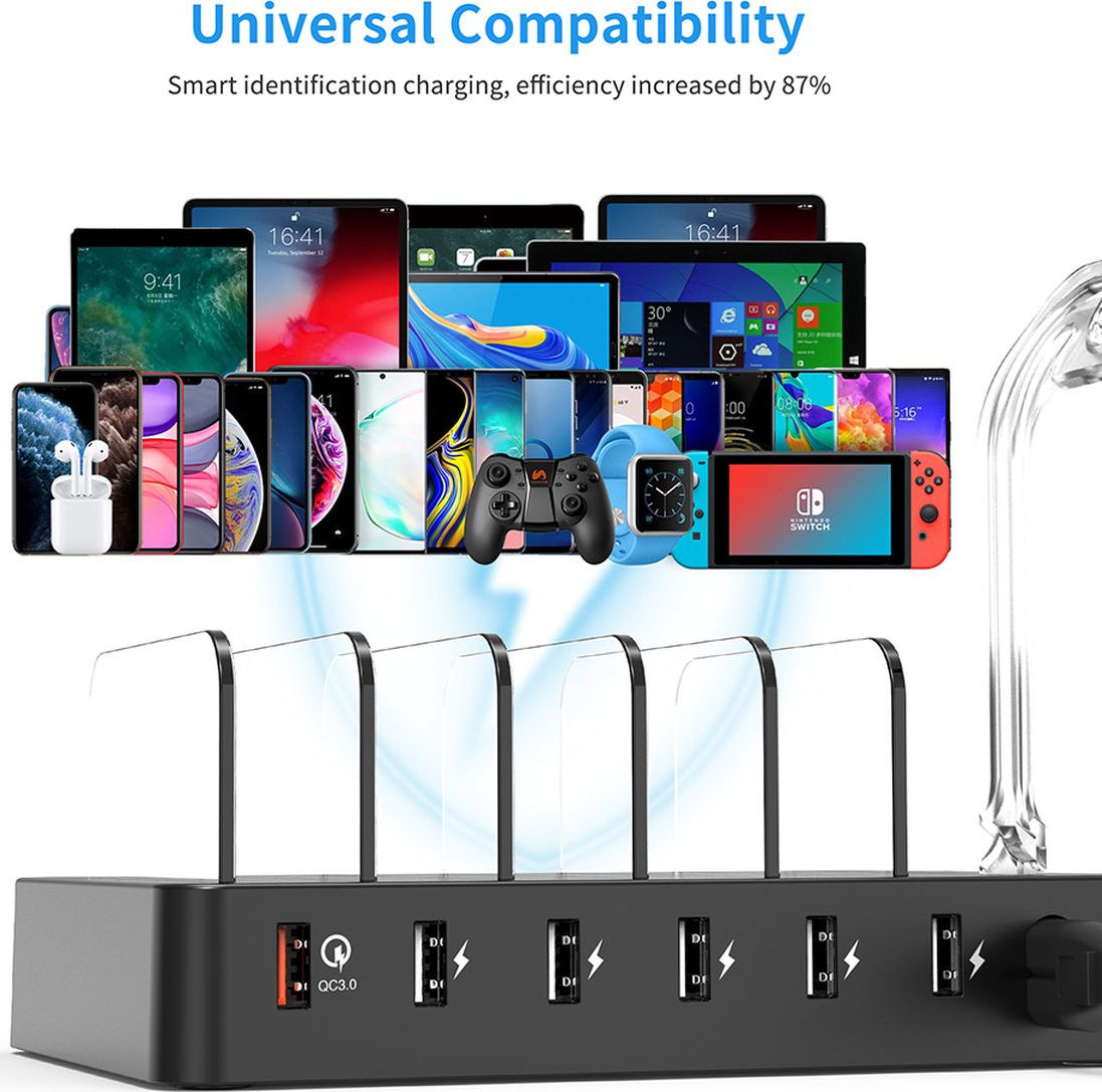 Choetech 68W Docking Station 6x USB Oplader met Smartwatch Houder afbeelding 4