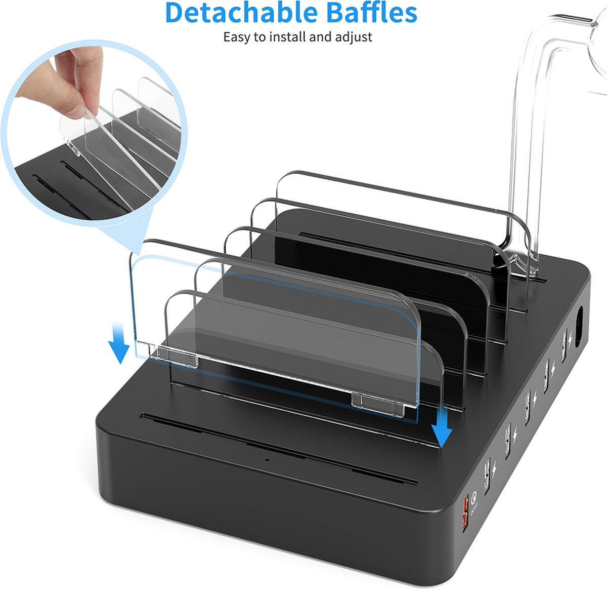 Choetech 68W Docking Station 6x USB Oplader met Smartwatch Houder afbeelding 5