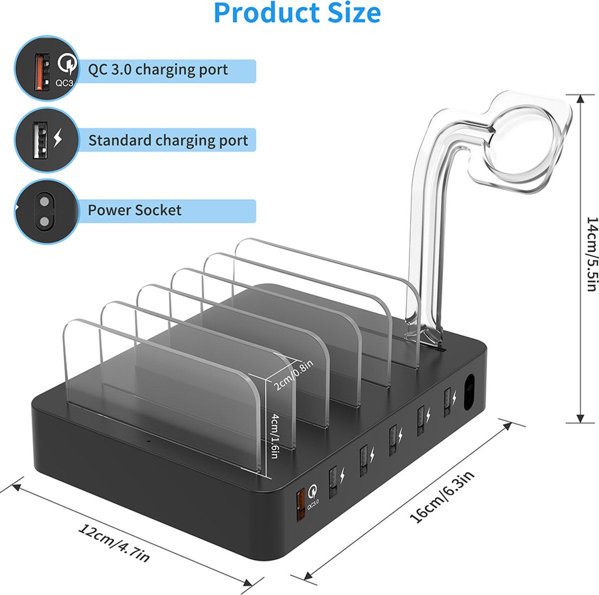 Choetech 68W Docking Station 6x USB Oplader met Smartwatch Houder afbeelding 7