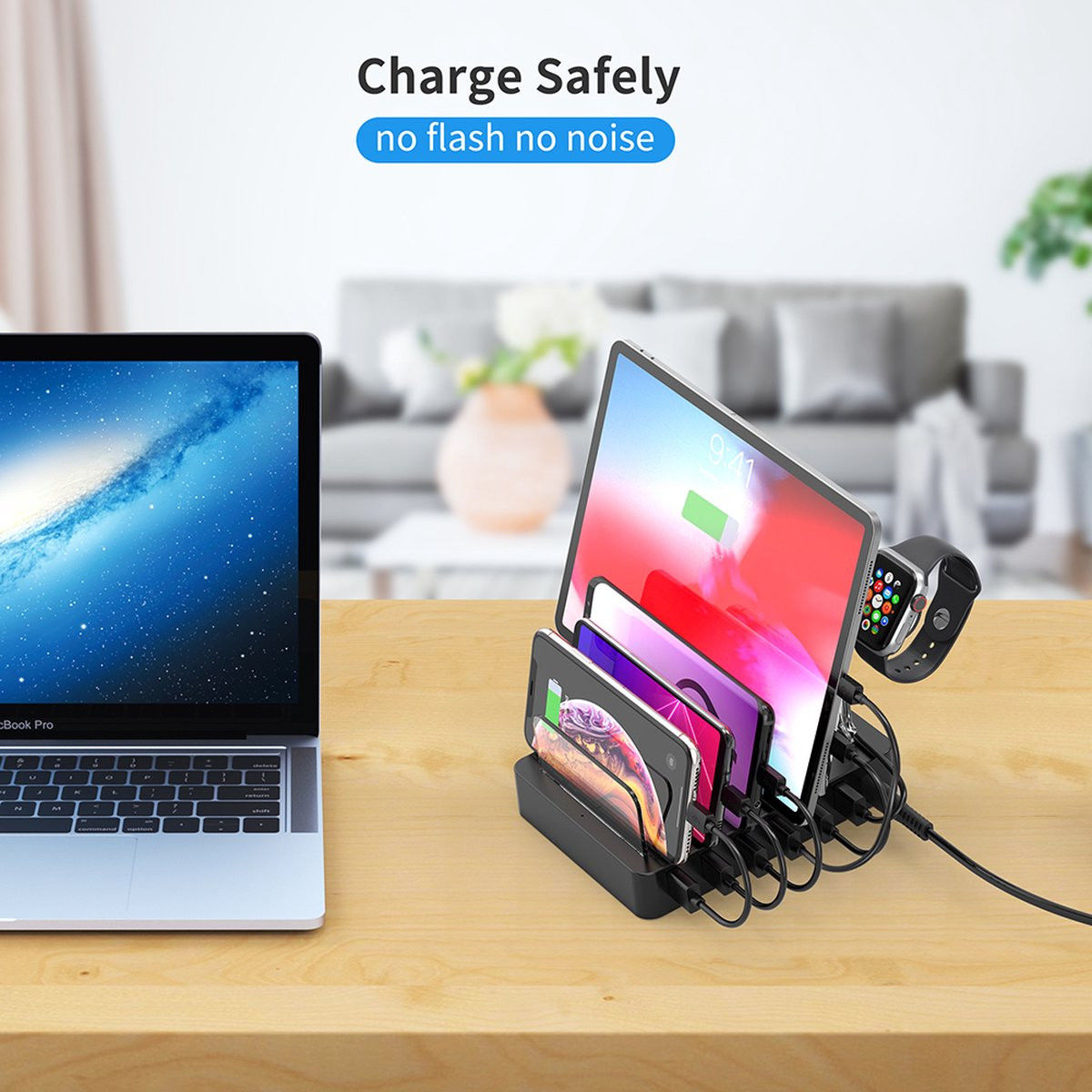 Choetech 68W Docking Station 6x USB Oplader met Smartwatch Houder afbeelding 8
