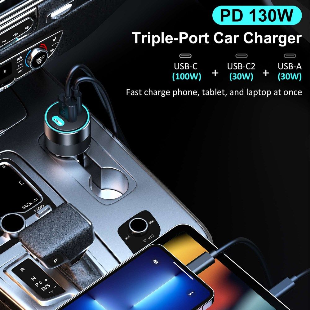 Choetech 3A USB/USB-C Auto Snellader 130W met Power Delivery en QC 4.0 afbeelding 3