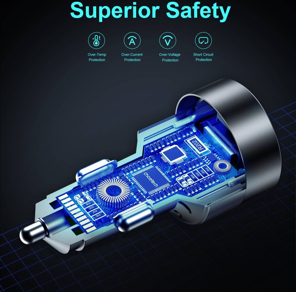 Choetech 3A USB/USB-C Auto Snellader 130W met Power Delivery en QC 4.0 afbeelding 8