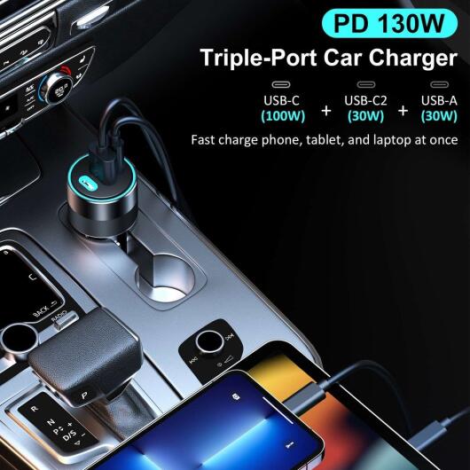 Choetech 3A USB/USB-C Auto Snellader 130W met Power Delivery en QC 4.0 afbeelding 3