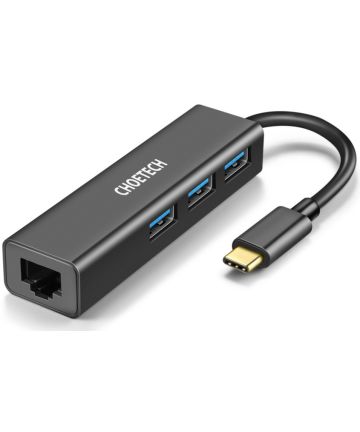 Choetech Hub USB-C/ThunderBolt naar 3x USB-A 3.0 en RJ45 Adapter Kabels