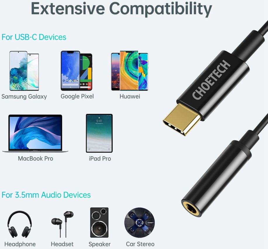 Choetech USB-C naar 3.5mm Jack Audio Adapter met DAC Chip afbeelding 9