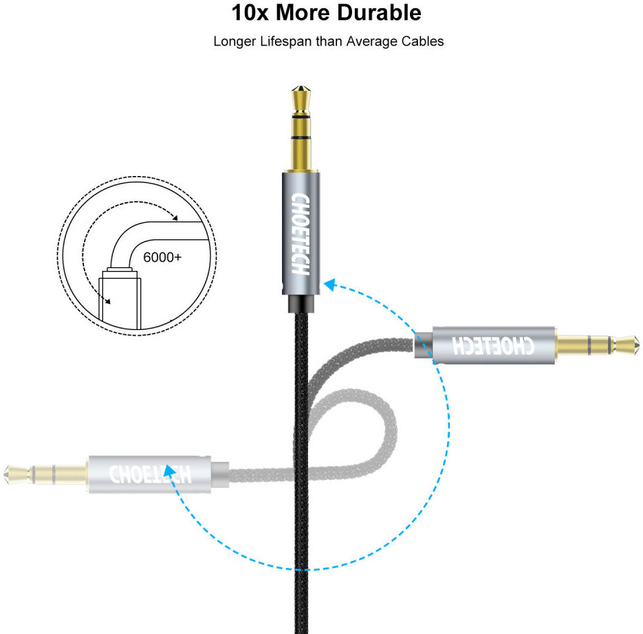 Choetech 3.5mm Jack naar 3.5mm Jack Aux Kabel Nylon 1.2 Meter Zwart afbeelding 5