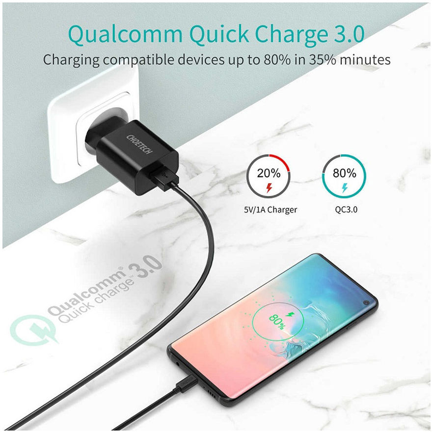Choetech 18W Oplader Quick Charge 3.0 Snellader Zwart afbeelding 3