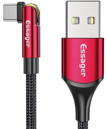 Essager 3A 180° Draaibare USB naar USB-C Kabel Fast Charge 1M Rood Kabels