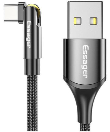 Essager 3A 180° Draaibare USB naar USB-C Kabel Fast Charge 2M Zwart Kabels