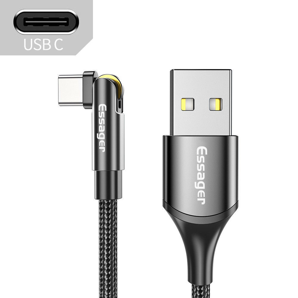Essager 3A 180° Draaibare USB naar USB-C Kabel Fast Charge 2M Zwart afbeelding 2