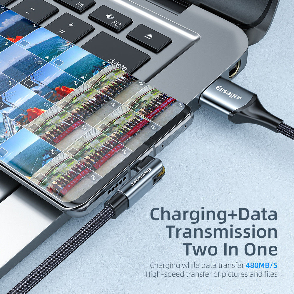 Essager 3A 180° Draaibare USB naar USB-C Kabel Fast Charge 2M Zwart afbeelding 4