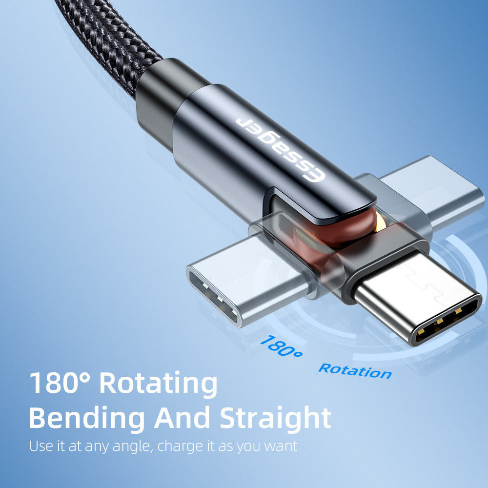Essager 3A 180° Draaibare USB naar USB-C Kabel Fast Charge 2M Zwart afbeelding 6