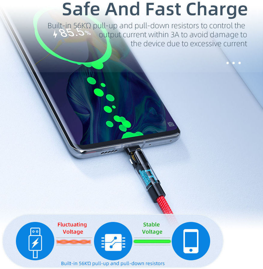 Essager 3A 180° Draaibare USB naar USB-C Kabel Fast Charge 2M Rood afbeelding 6