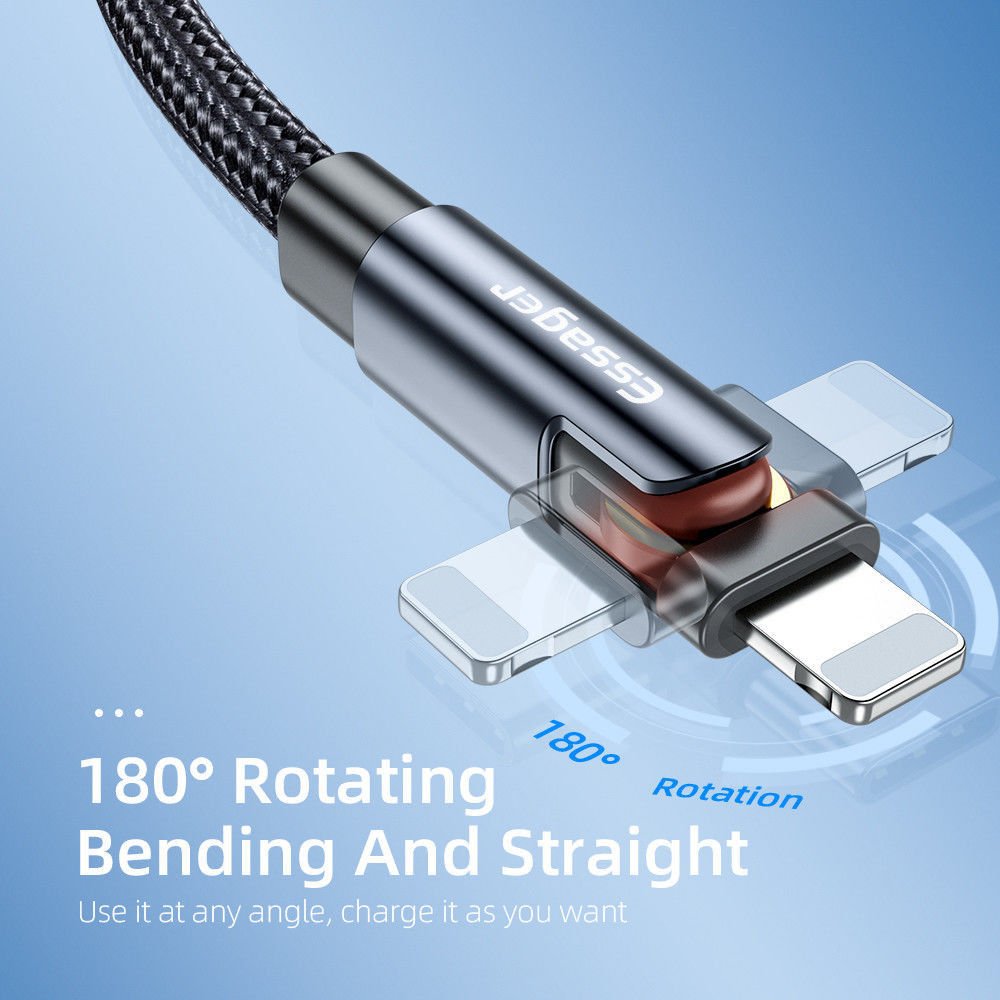 Essager 3A 180° Draaibare USB naar Lightning Oplaad Kabel 2M Zwart afbeelding 4