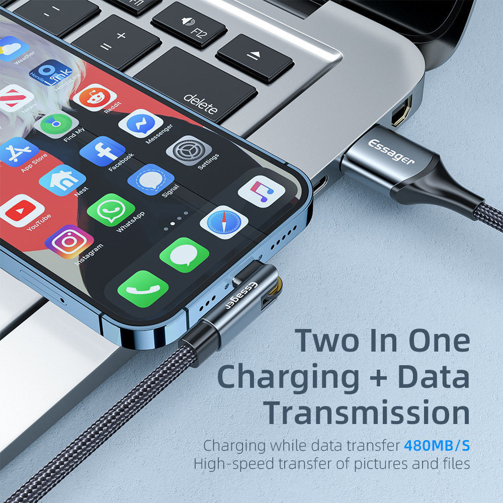 Essager 3A 180° Draaibare USB naar Lightning Oplaad Kabel 2M Zwart afbeelding 6