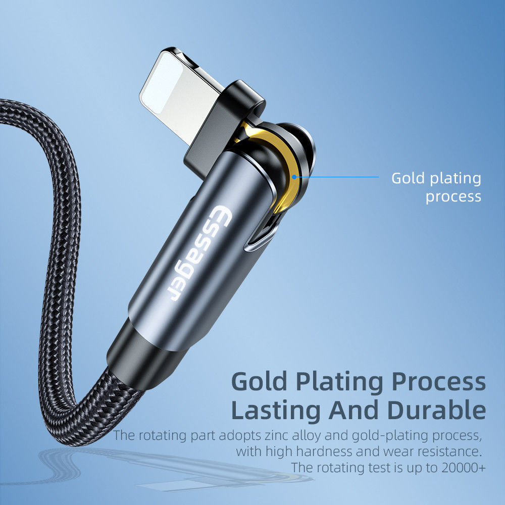 Essager 3A 180° Draaibare USB naar Lightning Oplaad Kabel 2M Zwart afbeelding 9