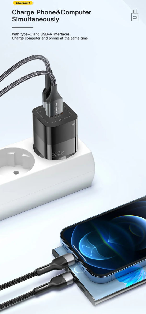 Essager Square Brick 33W GaN Snellader Power Delivery Adapter Zwart afbeelding 3