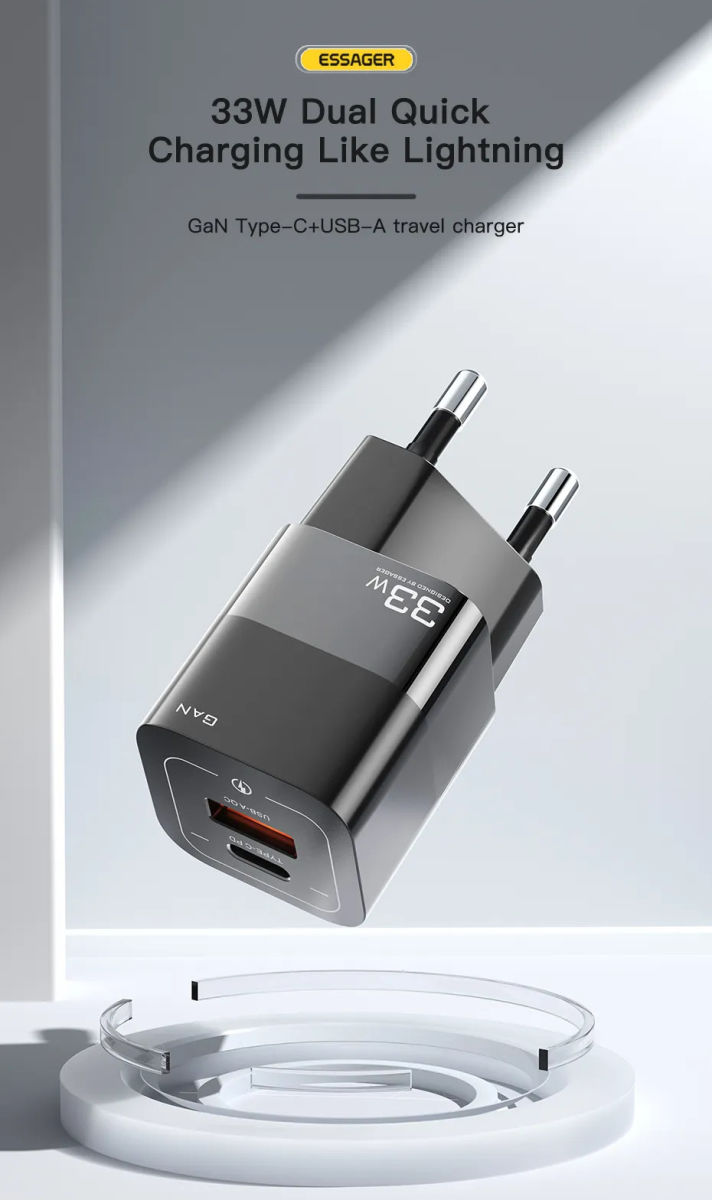 Essager Square Brick 33W GaN Snellader Power Delivery Adapter Zwart afbeelding 4