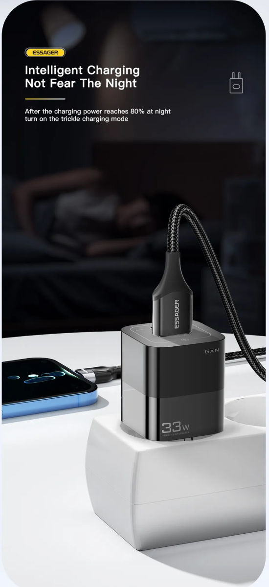 Essager Square Brick 33W GaN Snellader Power Delivery Adapter Zwart afbeelding 6