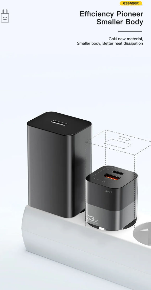 Essager Square Brick 33W GaN Snellader Power Delivery Adapter Zwart afbeelding 7
