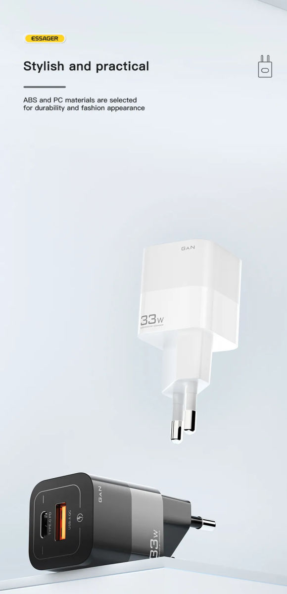Essager Square Brick 33W GaN Snellader Power Delivery Adapter Zwart afbeelding 8