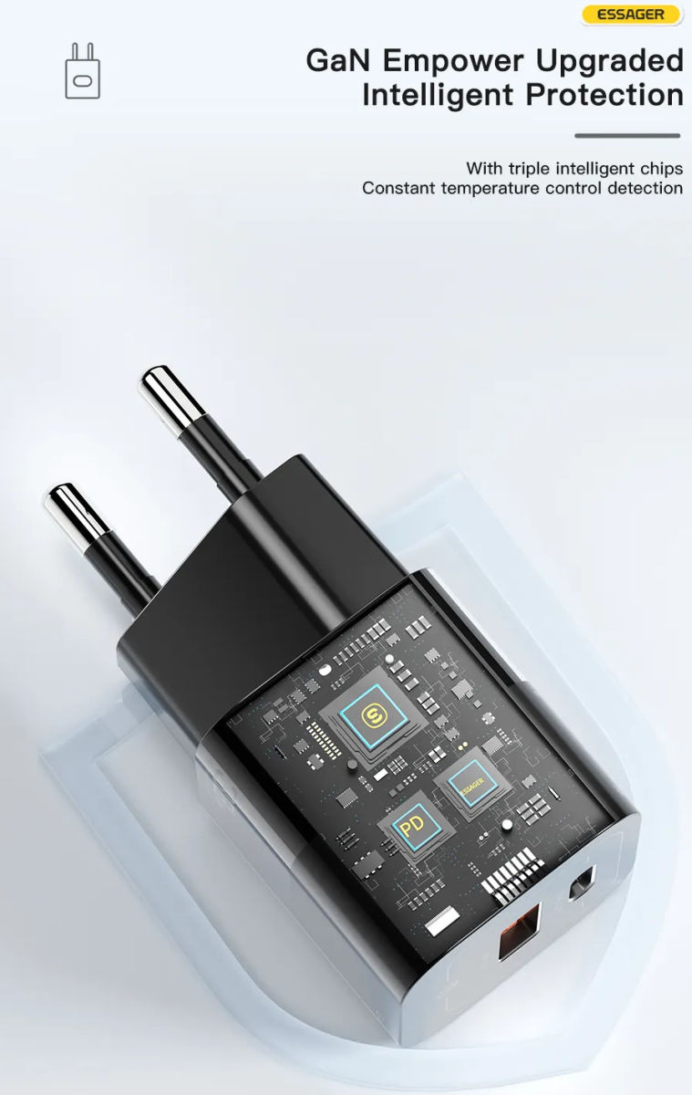 Essager Square Brick 33W GaN Snellader Power Delivery Adapter Zwart afbeelding 5