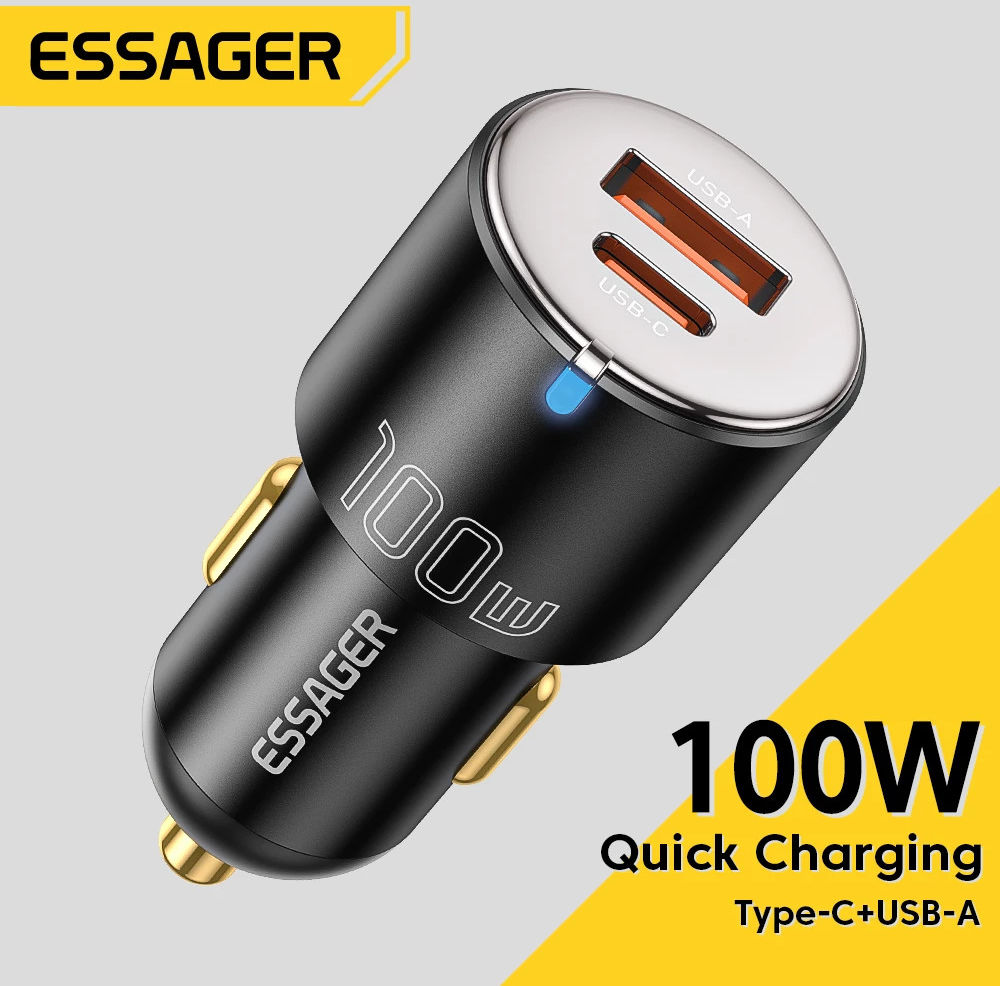 Essager Optimus Prime Auto Snellader 100W Fast Charge Autolader Zwart afbeelding 2
