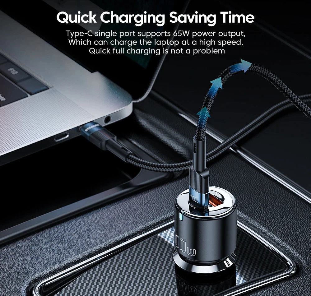 Essager Optimus Prime Auto Snellader 100W Fast Charge Autolader Zwart afbeelding 3