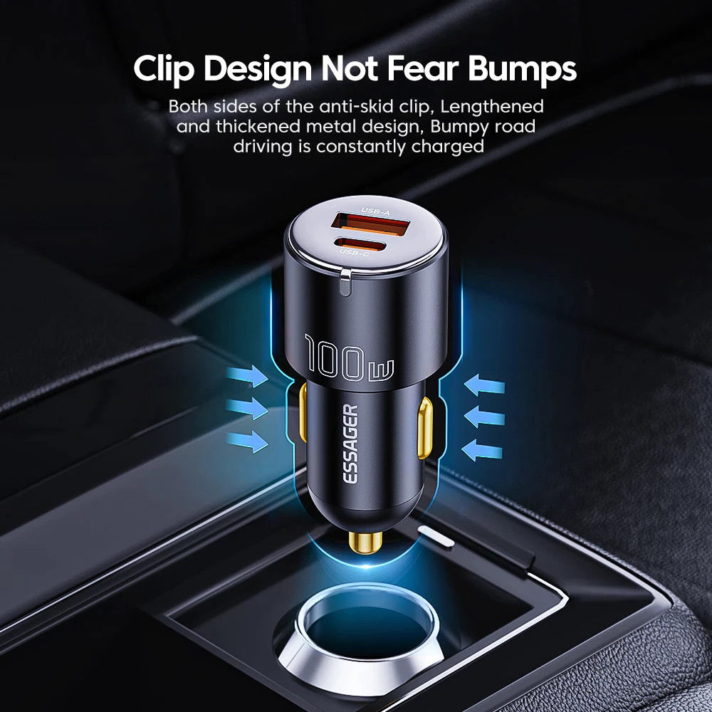 Essager Optimus Prime Auto Snellader 100W Fast Charge Autolader Zwart afbeelding 5