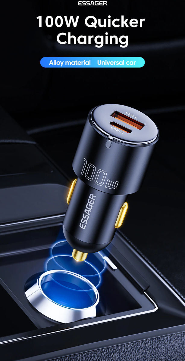 Essager Optimus Prime Auto Snellader 100W Fast Charge Autolader Zwart afbeelding 8