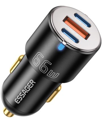 Essager City USB/USB-C Autolader Fast Charge 66W Snellader Zwart Opladers