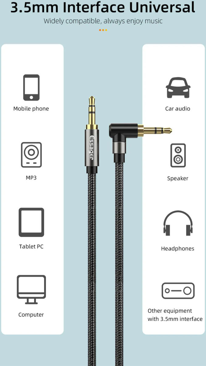 Essager 90° 3.5mm Jack Aux Kabel HiFi Audio met Haakse Hoek 1.5M Rood afbeelding 4