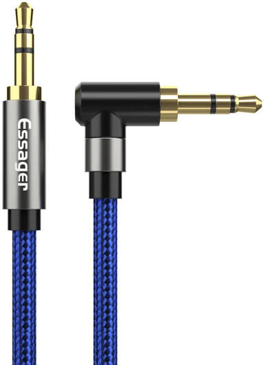 Essager 90° 3.5mm Jack Aux Kabel HiFi Audio met Haakse Hoek 1.5M Blauw afbeelding 1