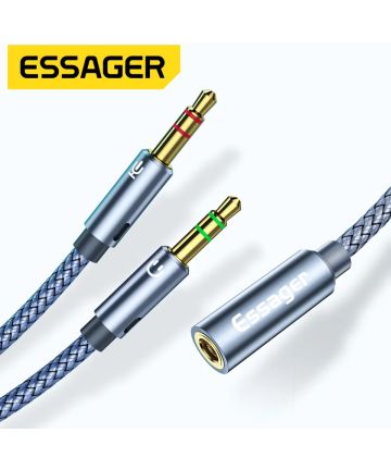 Essager 3.5mm Female naar Dual 3.5mm Male Jack Aux Kabel 25CM Grijs Kabels